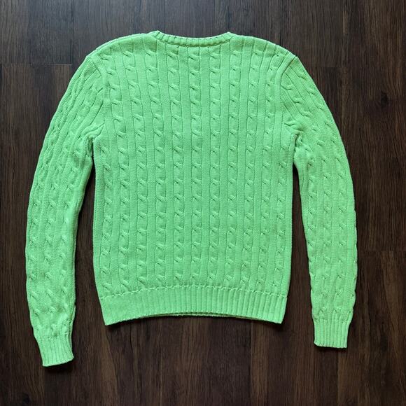 Ralph Lauren Sport Cable Knit V Neck Sweater Lime Green 100% Cotton Women’s L - Picture 3 of 9